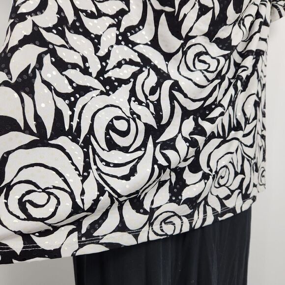 MSK Pullover Top Women's Size XL Blk & White Floral Short Sleeve Draped Neck - Picture 6 of 9
